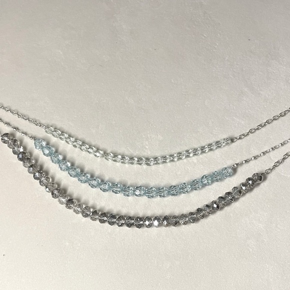 LOFT Ann Taylor Three-Strand Crystal Necklace, Silver Tone - Picture 4 of 4